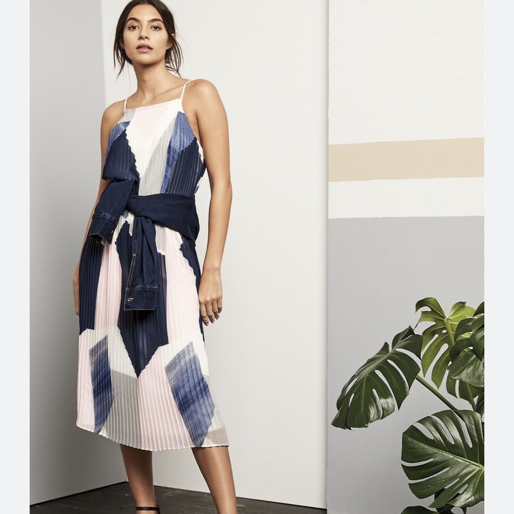 EUC Banana Republic Color Block Pleated Midi Dress - Picture 3 of 6